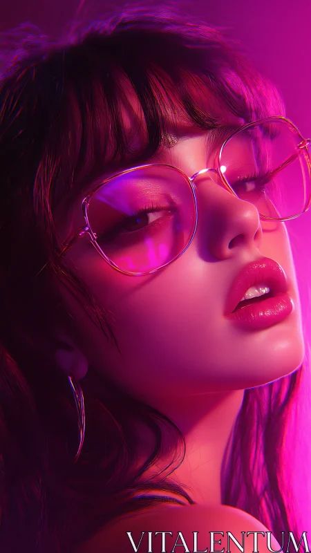 Neon daydream girl in oversized glasses and velvet light.