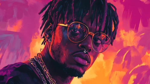 Digital portrait of man in glasses against vivid gradient.