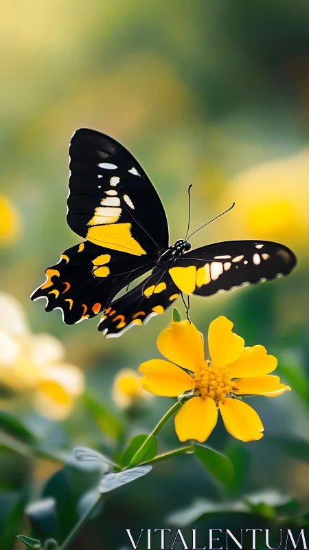 Bright butterfly pauses gently on a golden garden flower