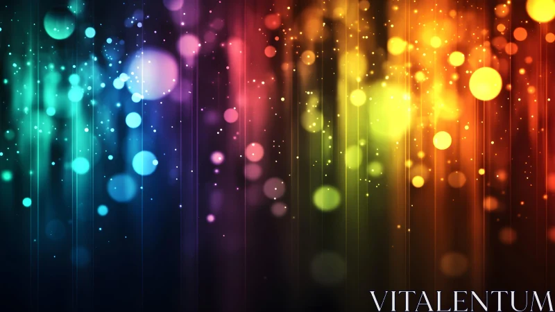 Vibrant bokeh lights on dark abstract background, digital art style.