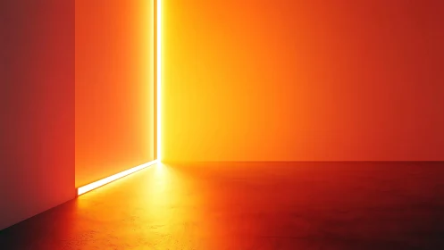 Minimal corridor corner with vertical orange light gap.