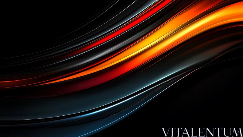 Luminous red and orange light waves on black background.