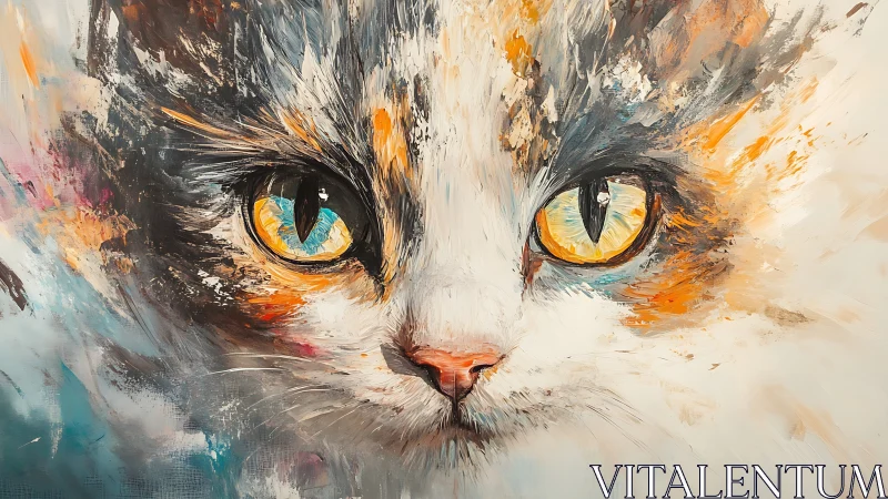 Golden-Eyed Feline Portrait: Expressive Brushwork Study.
