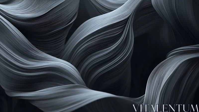 Flowing graphite ribbons in abstract monochrome motion.