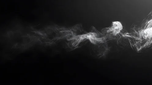 White smoke trail curls across deep black negative space