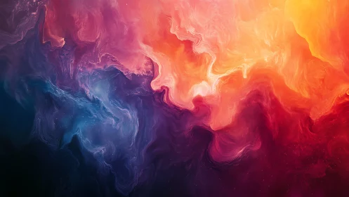 Vibrant digital nebula clouds blend warm and cool color fields