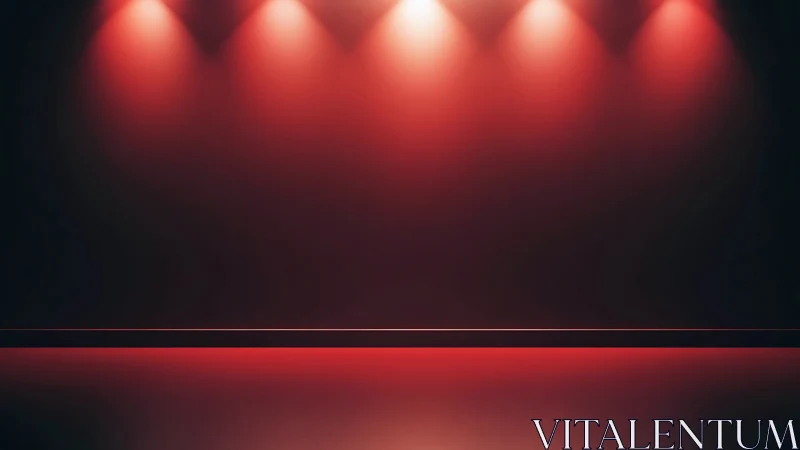 Red minimalist stage under cinematic spotlights, glowing softly.