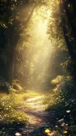 Forest Canopy Luminosity: Golden Hour Atmospheric Pathway.