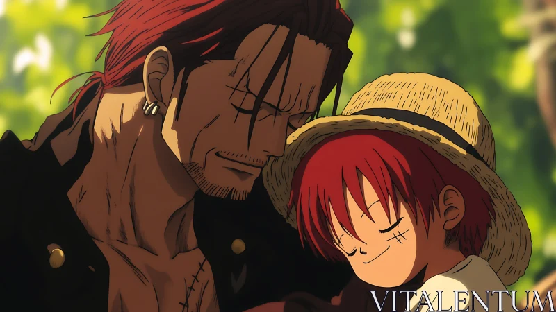 Sunlit pirate bond glows as mentor and child share quiet joy