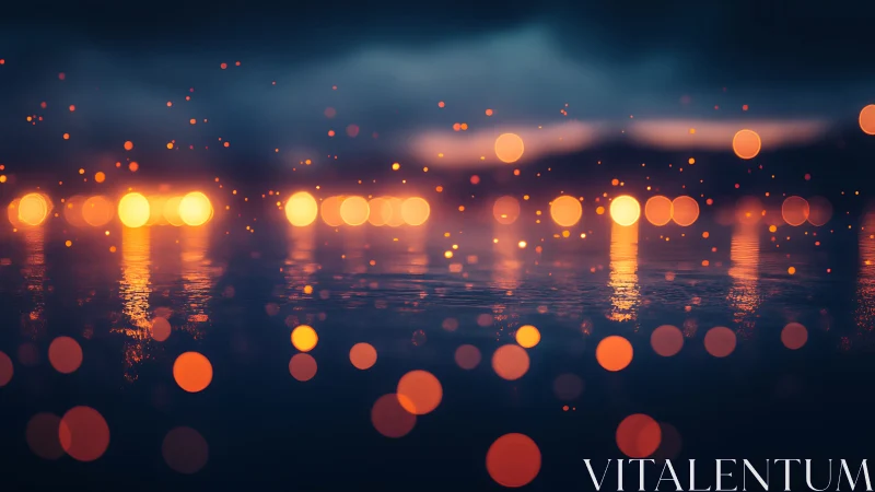 City Lights Reflection: Bokeh Cityscape Over Water.