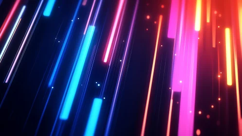 Neon light trails on dark gradient abstract digital background.