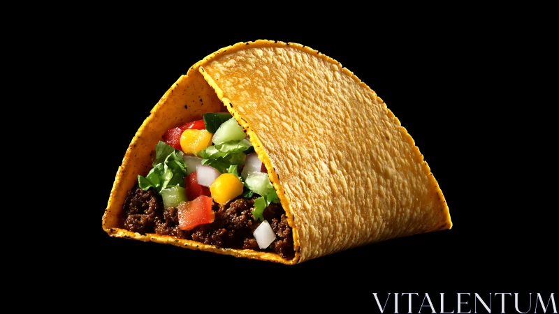 Hard shell taco with ground beef and fresh vegetables.