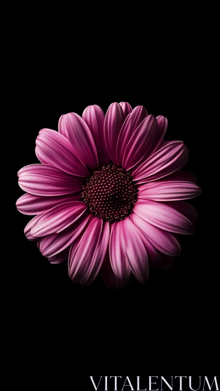 Magenta Gerbera Daisy with Geometrically Layered Petals on Black.