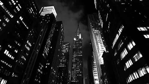 Midnight windows whisper around a lone spired giant