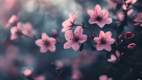Pink flowering plants with selective focus depth of field.