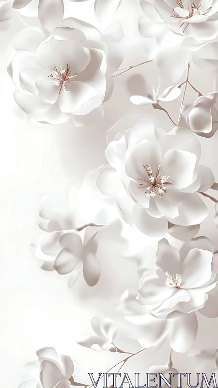 Delicate white blossoms dance softly across elegant pale tones