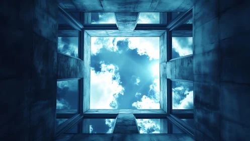 Symmetrical Architectural Frame Revealing Luminous Sky Perspective