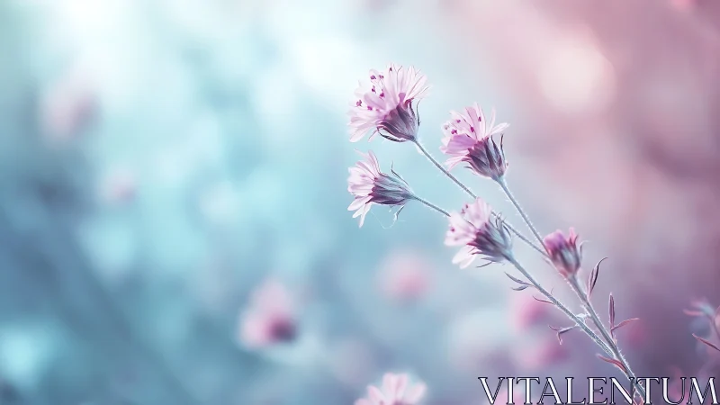 Shallow-depth macro study of pastel pink wildflowers on bokeh field