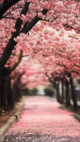 Blossoming Cathedral: Cherry Petals Crown a Shadowed Boulevard.