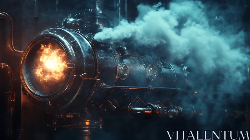 Steamfire engine roars in neon fog and industrial shadow.