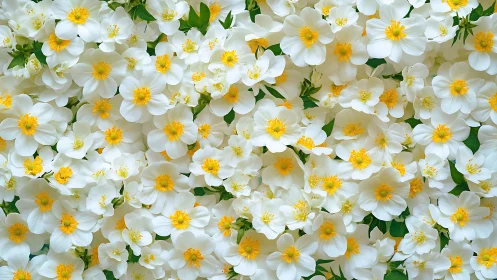 White and Yellow Flowers Densely Clustered in Vibrant Overhead Bloom