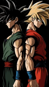 Back-to-back anime warriors rendered in bold cel-shaded contrast