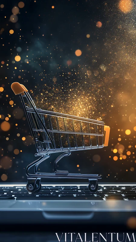 Glittering micro cart rides a keyboard into digital commerce