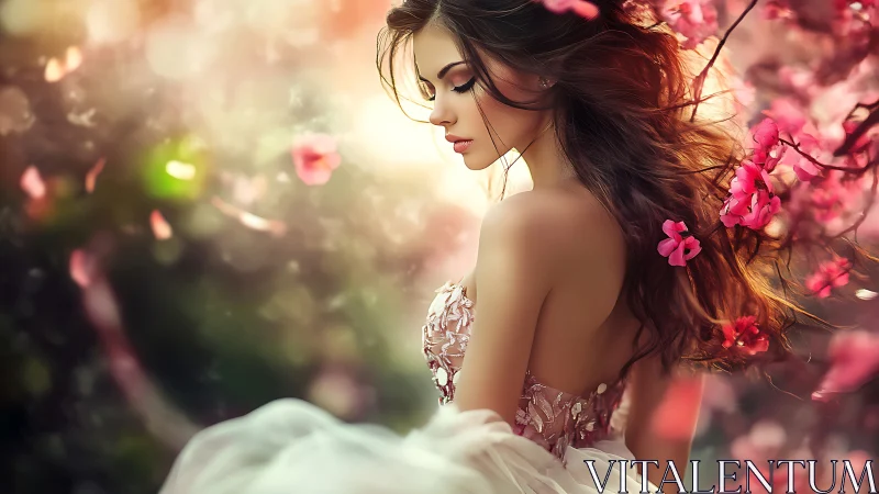 Spring-laced dream drifts around a blossom-crowned muse