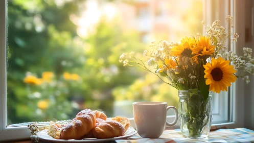 Sunny breakfast nook welcomes a calm, cozy morning pause