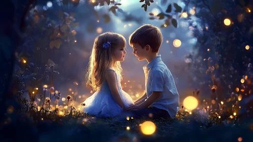 Two Young Hearts Share a Magical Moment Under Golden Lights.