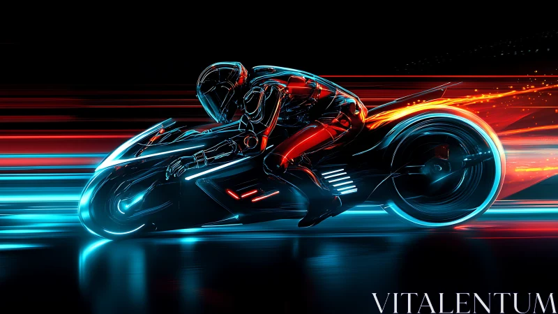 Futuristic neon motorcycle racer in high speed motion.