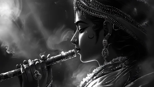 Whispers of a silver flute in quiet moonlit devotion.