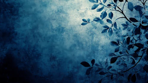 Nocturnal botanical silhouette on textured cyan gradient field.