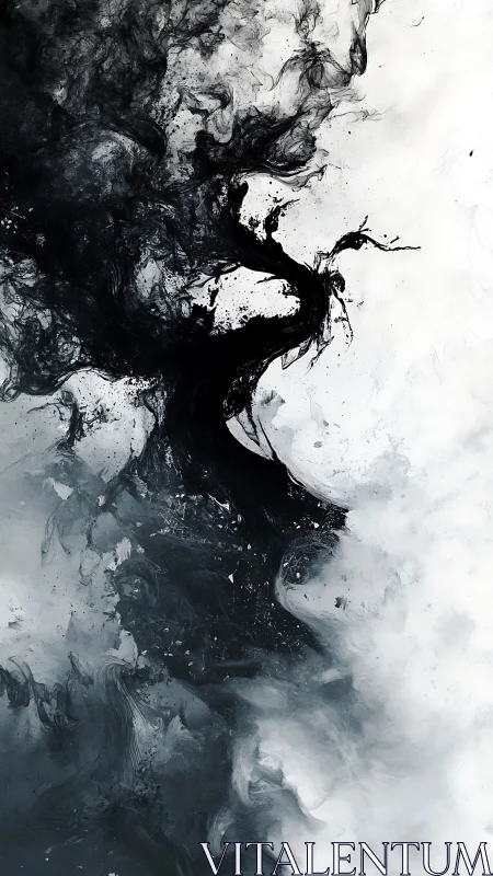 Turbulent monochrome ink vortices in high-contrast diffusion.