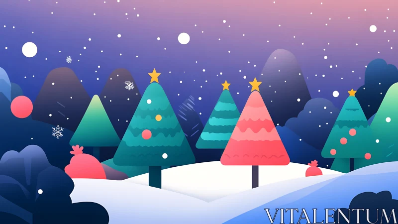 Minimalist winter forest with stylized geometric Christmas trees