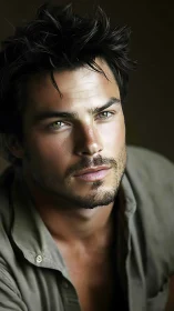 Photorealistic male portrait with soft directional lighting.