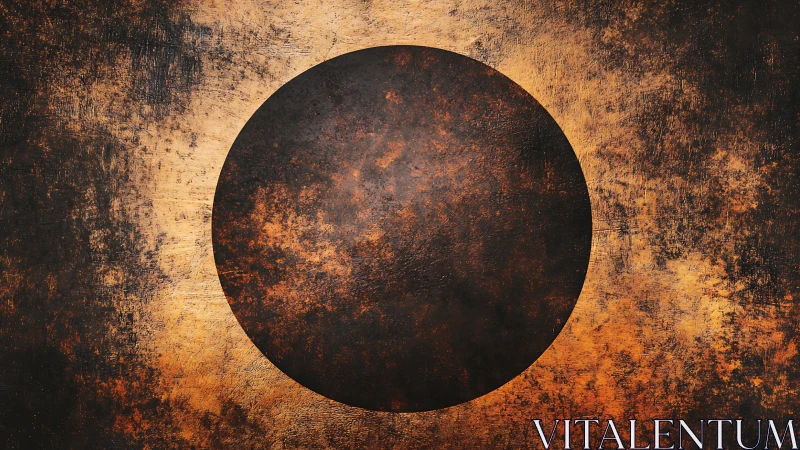 Textured eclipse disc on oxidized metallic field.