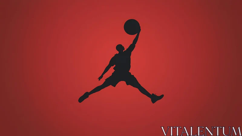 Silhouette basketball dunk icon on bold red gradient ground.