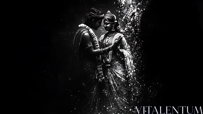 Monochromatic Embrace: Classical Figures in Luminous Dissolution.