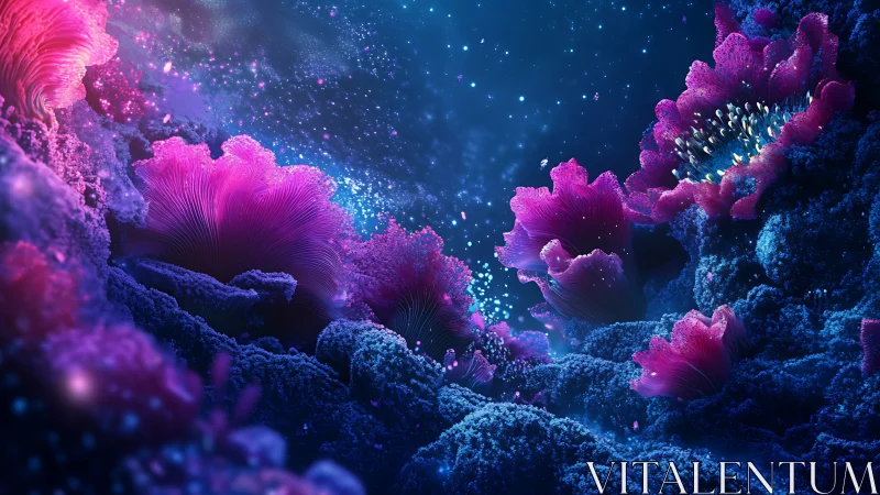 Glimmering coral garden glows softly in a dreamy ocean night
