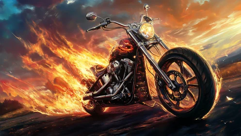 Dynamic flaming chopper in cinematic digital motion study.