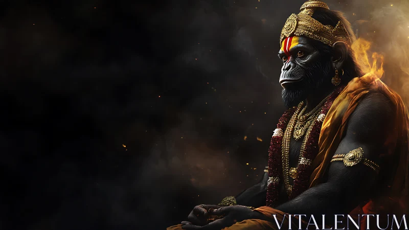 Simian sage in embers, royal monk of molten dusk.