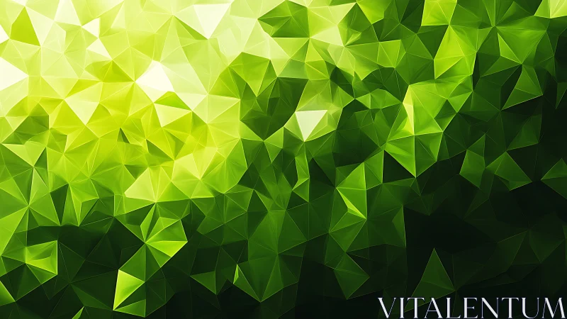 Luminous green polygon mesh in faceted abstract gradient.