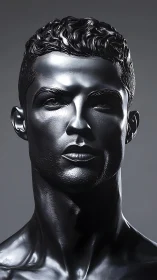 Chrome titan portrait of a stoic modern myth forged in light.