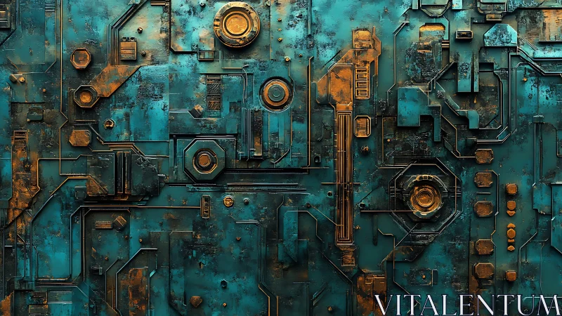 Oxidized teal circuitry dreams itself into a secret city