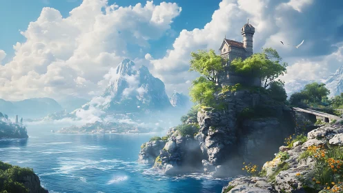 Lighthouse Sanctuary Crowns Rocky Cliffs.