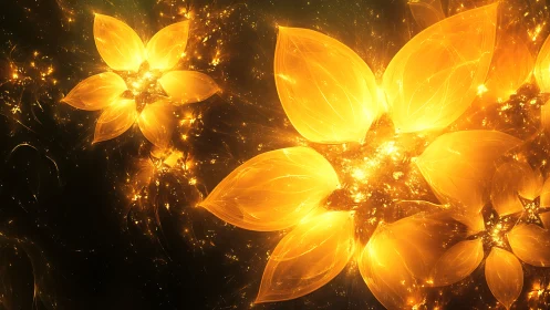 Starborn golden flowers ignite a glowing cosmic garden.