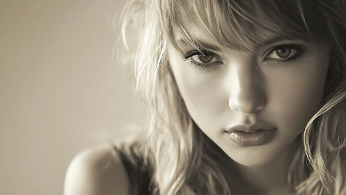 Monochrome close-up portrait with shallow depth rendering.