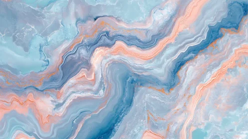 Fluid marble abstraction in blue coral pastel tones.