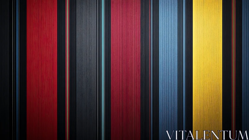 Vertical striped pattern with bold red, blue, yellow bands.
